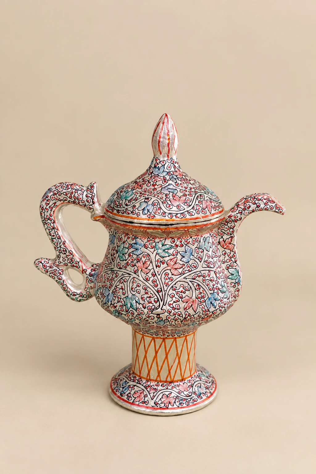Handcrafted Paper Mache Embossed Samawar Decorative Tea Pot
