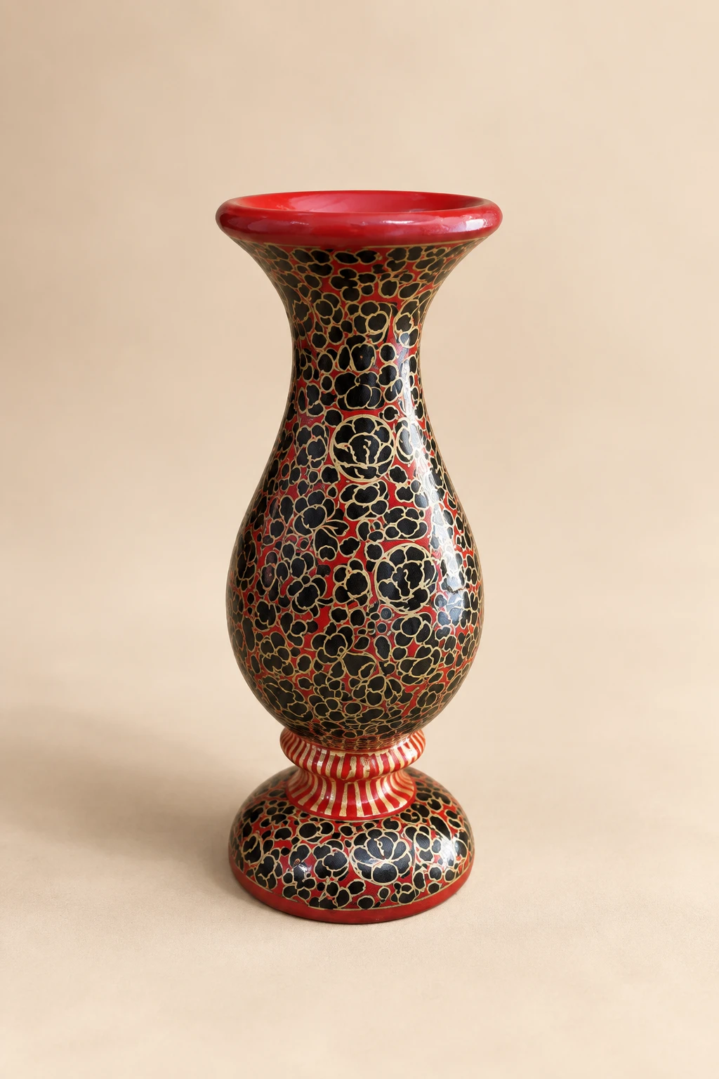 Paper Mache Flower Vase – Black Floral Design