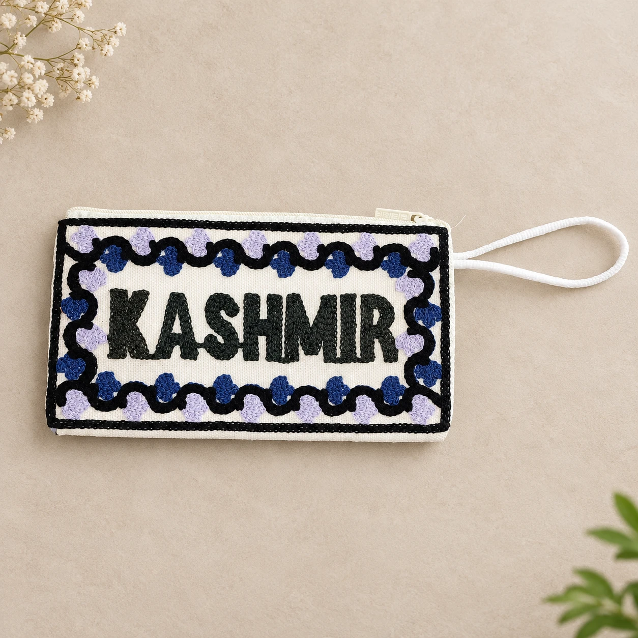 Kashmir Embroidered Hand Pouch Wristlet - Lavender & Blue