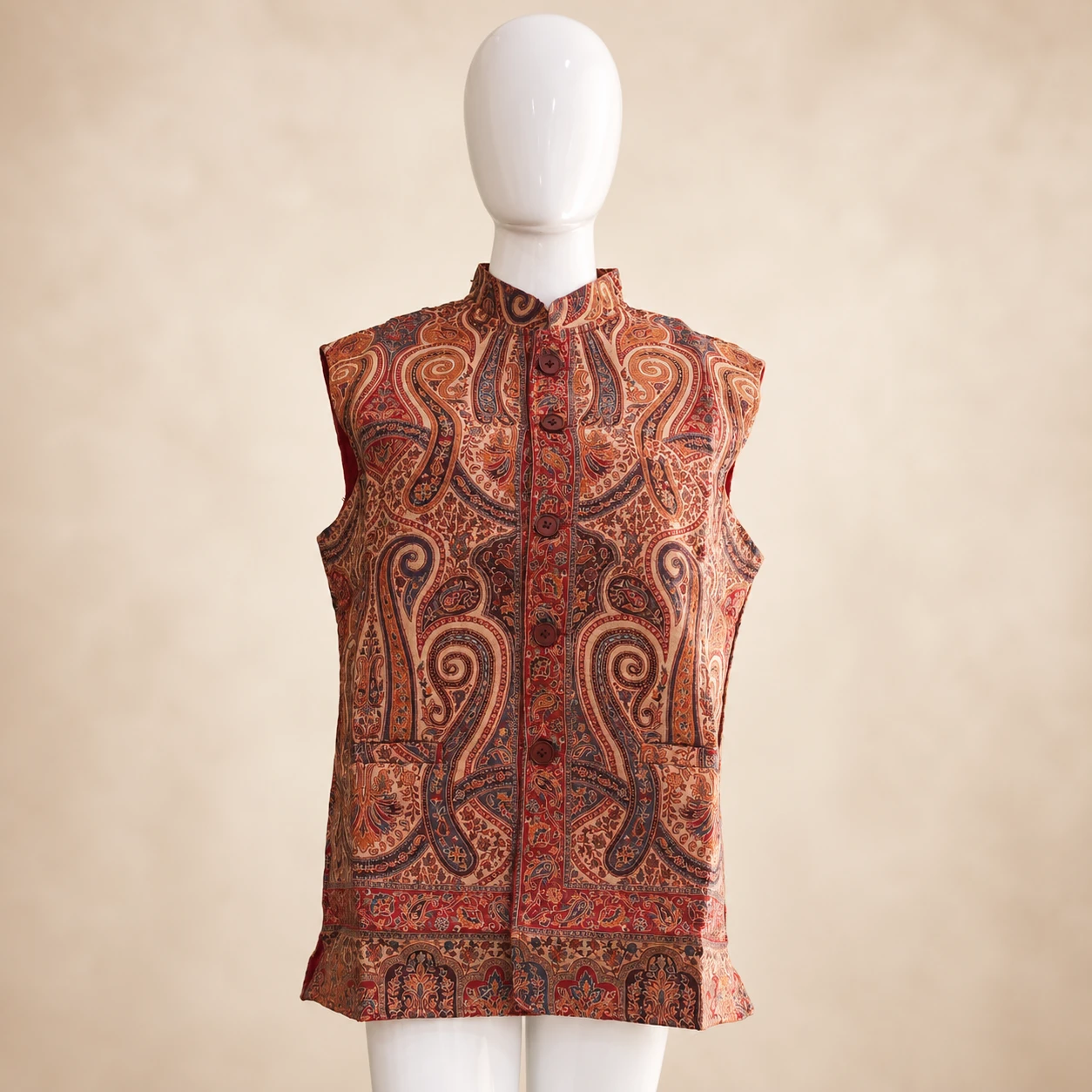 Kashmiri Paisley Print Ethnic Waistcoat - XL Size