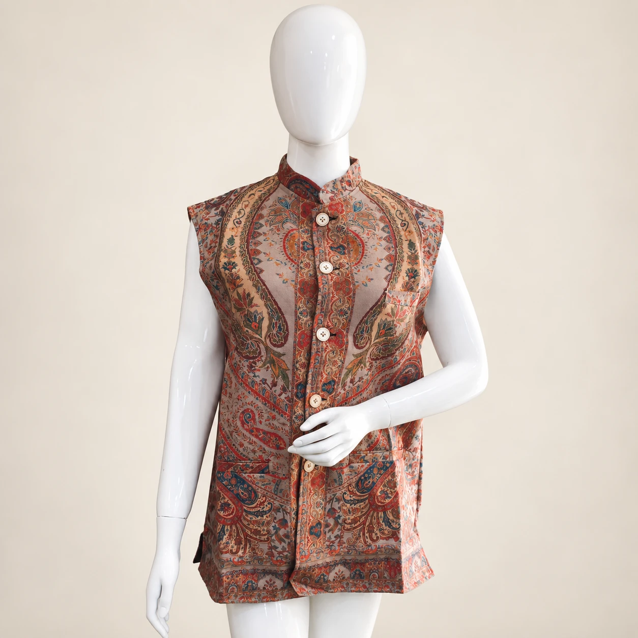 Kashmiri Paisley Print Ethnic Waistcoat - XXL Size