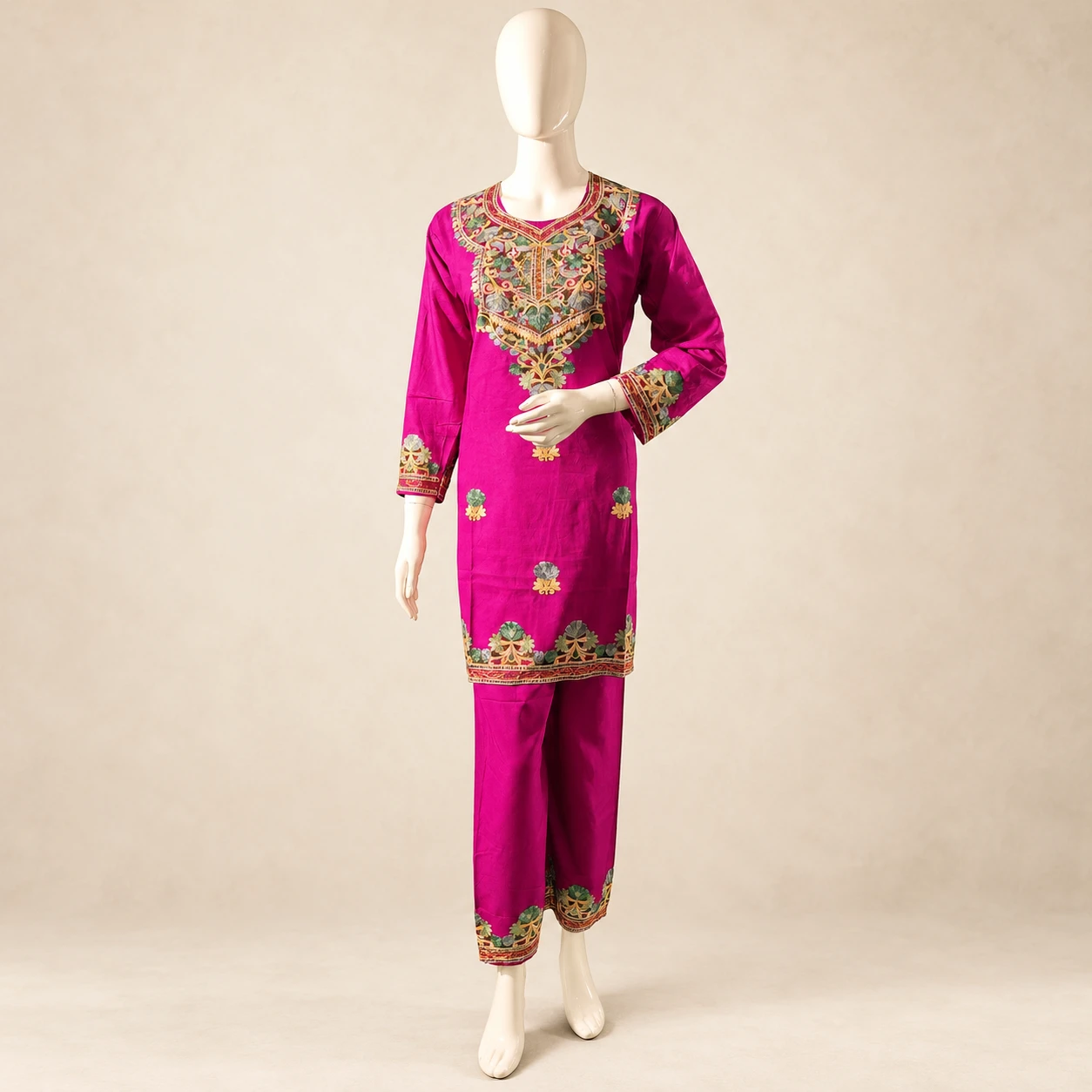 Magenta Aari Work Cotton Co-Ord Set