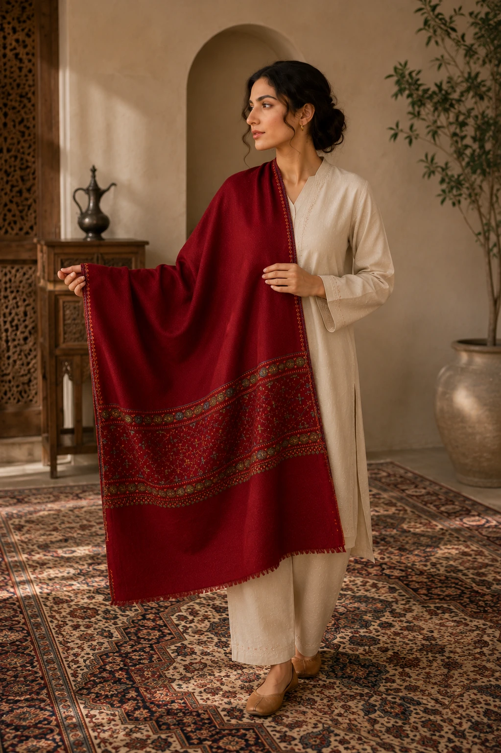 Maroon Pallu Work Stole