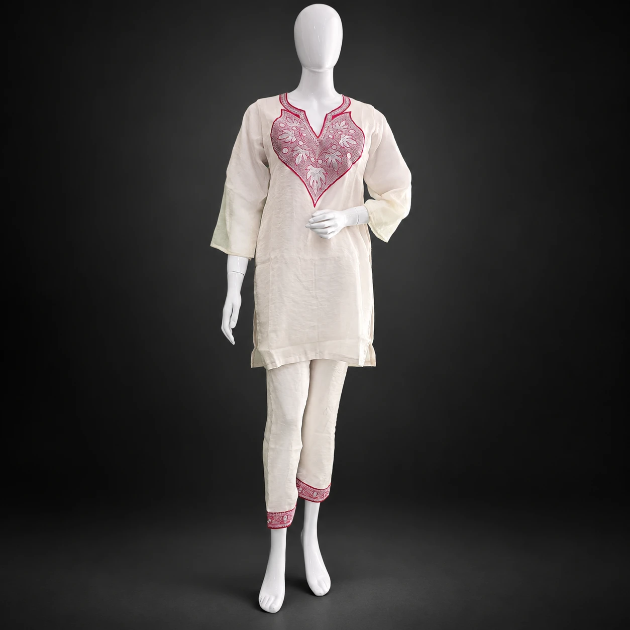 Kashmiri Tilla Embroidary Suit White